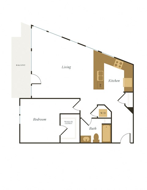 Floor plan for 1 bed, 1 bath, 917 sqft